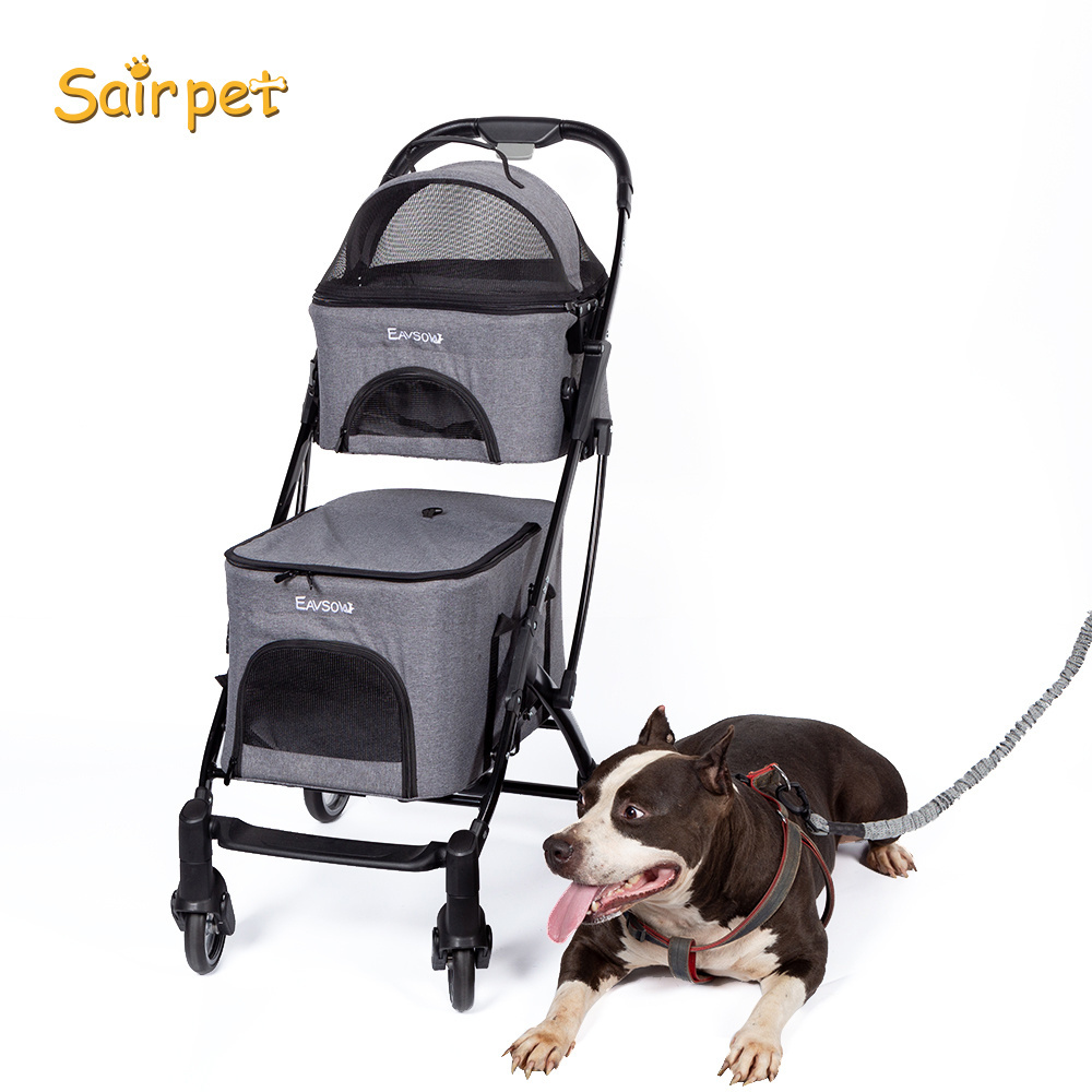 Portable Folding Twin Level Four Wheel Outdoor Travel double  Pet Stroller lightweight double cat   dog child toy pet stroller