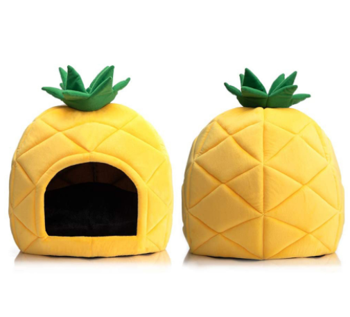 Self Warming Cat Dog Cushion Bed Pad House Calming Pineapple Cave Tent Sleeping Bag Nest Hooded Pet Bed Burrow Lounge Pet Condo