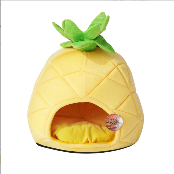 Self Warming Cat Dog Cushion Bed Pad House Calming Pineapple Cave Tent Sleeping Bag Nest Hooded Pet Bed Burrow Lounge Pet Condo