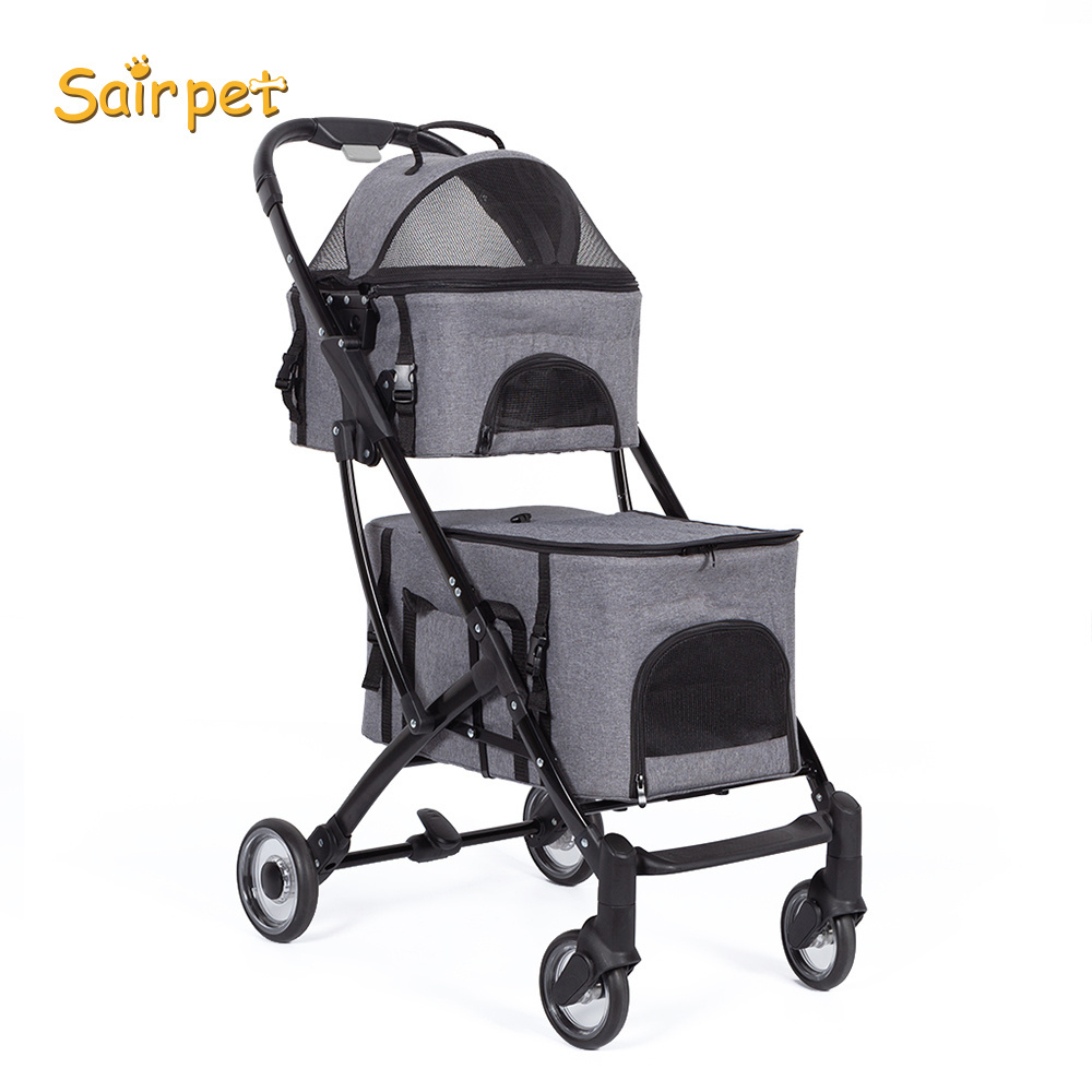 Portable Folding Twin Level Four Wheel Outdoor Travel double  Pet Stroller lightweight double cat   dog child toy pet stroller