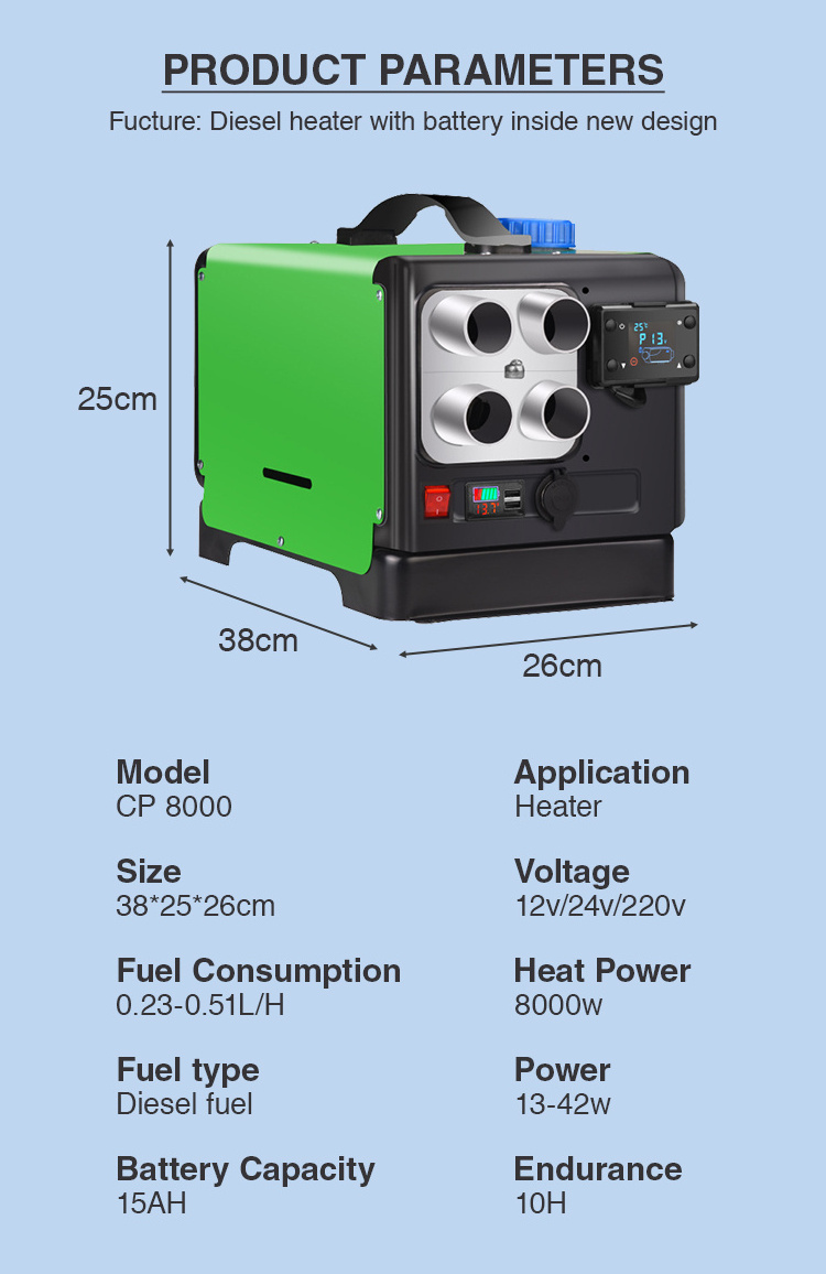 5KW 8KW Water Air Heating 12V 24V DC Diesel Heater 110V 220V Volt Parking Heater Integrated All In One Box Diesel Heater for RV