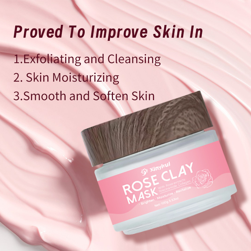 OEM ODM Free Sample Wholesale Skin Care Organic Pink Face Product Moisturizing Brightening Mud Rose Clay Mask