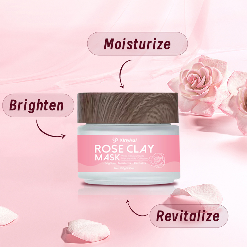 OEM ODM Free Sample Wholesale Skin Care Organic Pink Face Product Moisturizing Brightening Mud Rose Clay Mask