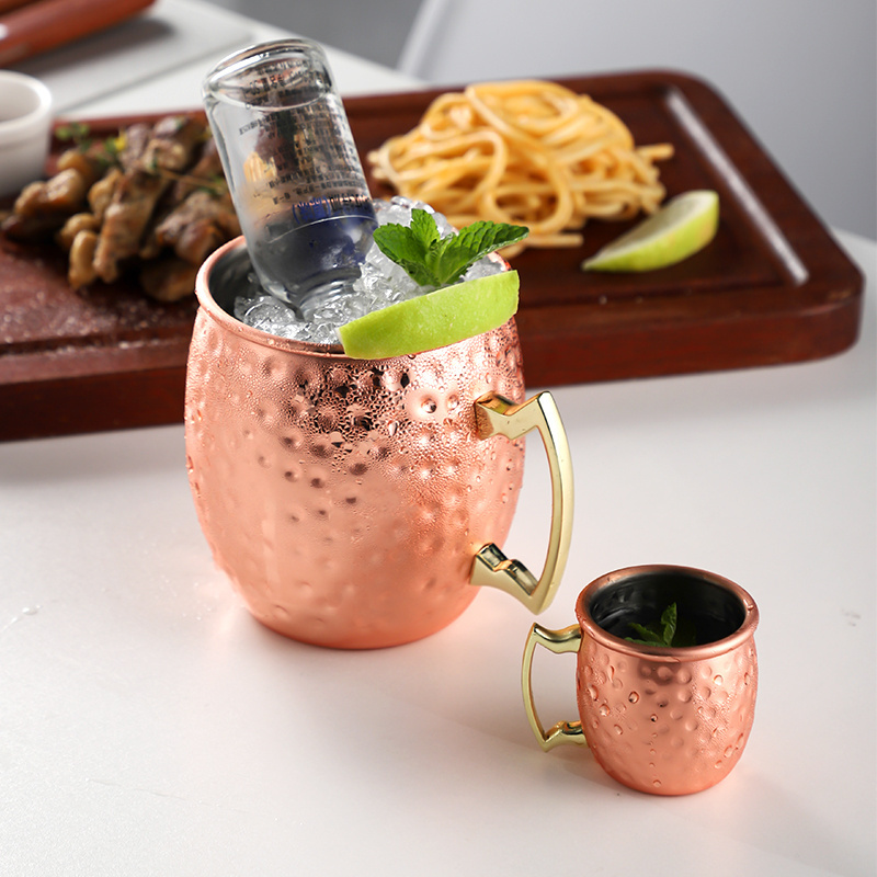 Hot sale Copper Moscow Mule Mugs Hammered Cups Stainless Steel Heat Insulation Copper Plating Gold With Handles Mug Copper