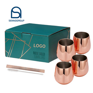 Customized Logo Stainless Steel Wine Glasses Set of 4 12oz Rose Gold Stemless Wine Tumbler Glasses Beer Mugs Wine glass Cup