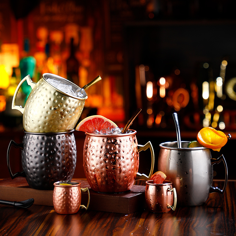 Hot selling Moscow Mule Copper Mug Sublimation Copper Plated Stainless Steel Mug Hammered Cocktail Cup