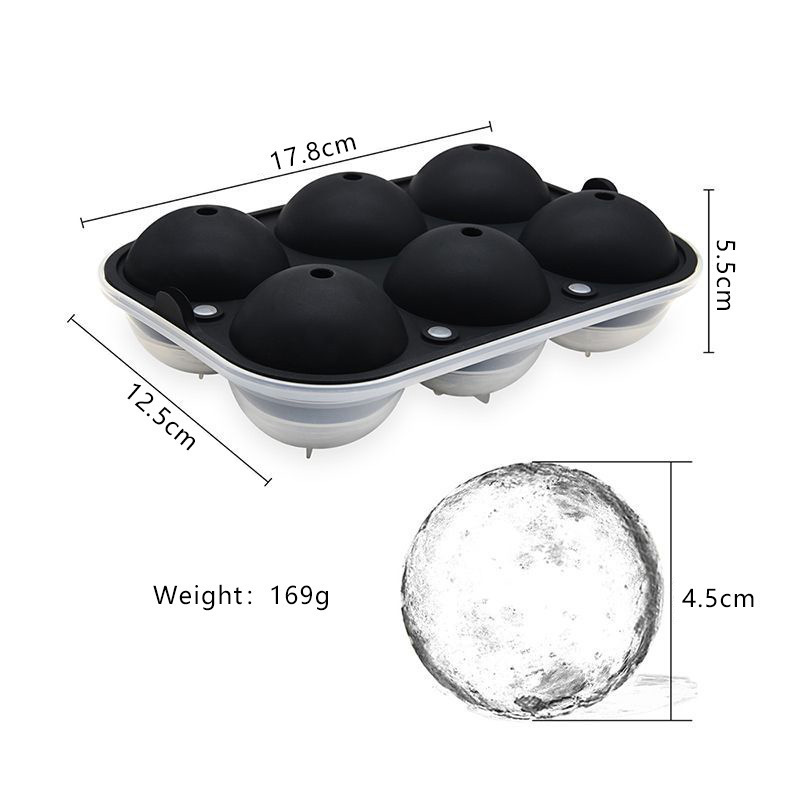 Best Selling 6 Cavity Food Grade Ball Shape Silicone Ice Tray Silicone Round Shape Ice Cube Tray Mold Silicone Ice Ball Maker