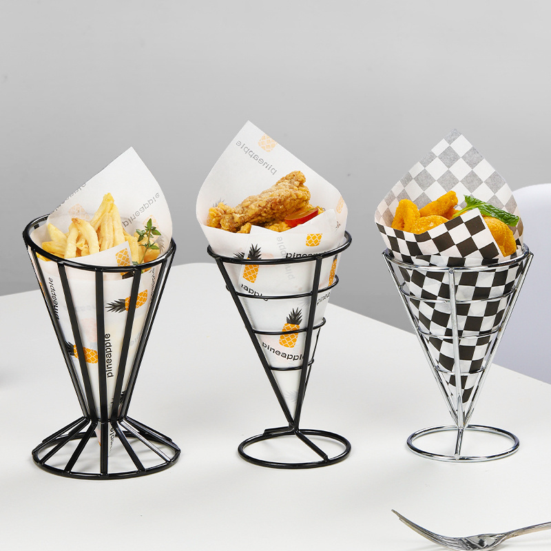 Metal wire french fry food cone holder Snack Food Display Stand French Fries Rack Chips Iron Waffle Ice Cream Cone Holder