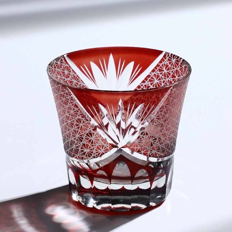 Japanese Style Advanced Double Wall Borosilicate Red Blue Whisky  Brandy Glass Cup Rock Glass Cased Glass Bohemia