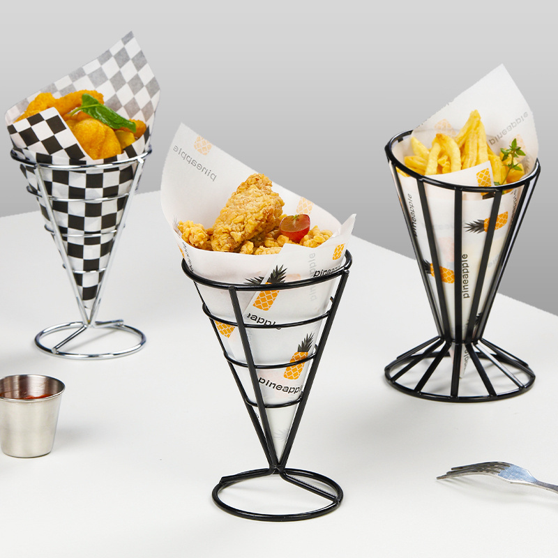 Metal wire french fry food cone holder Snack Food Display Stand French Fries Rack Chips Iron Waffle Ice Cream Cone Holder