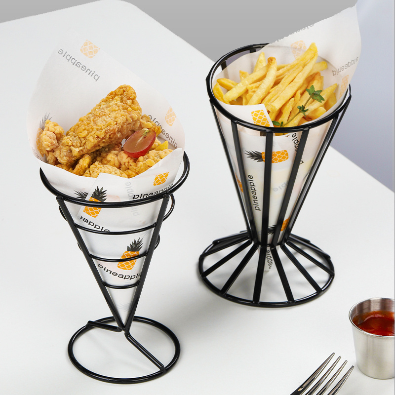 Metal wire french fry food cone holder Snack Food Display Stand French Fries Rack Chips Iron Waffle Ice Cream Cone Holder