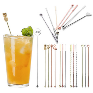 Stainless Steel Custom Swizzle Stick Coffee Beverage Stirring Stick Cocktail Picks Metal Mixing Sticks for Drink