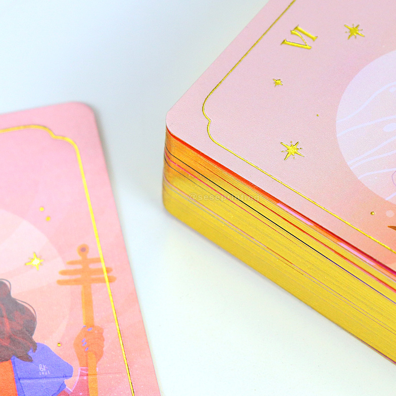 Make Your Own Pink Custom Made Gold Edges Tarot Print Gold Foil Paper Tarot Cards Decks With Guidebook Custom Logo Printed