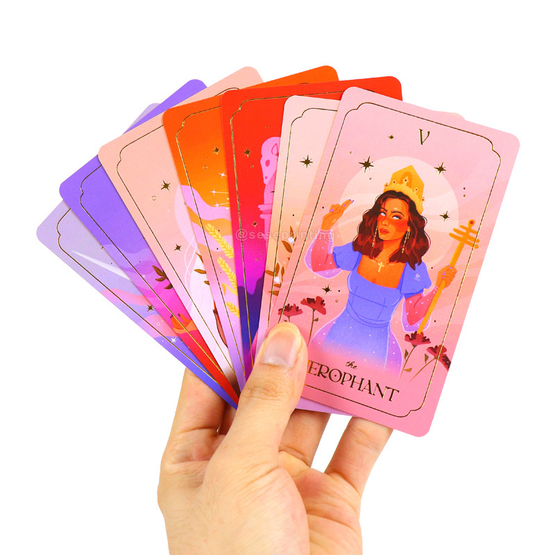 Make Your Own Pink Custom Made Gold Edges Tarot Print Gold Foil Paper Tarot Cards Decks With Guidebook Custom Logo Printed