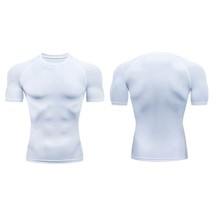 Ready to see slim fit men compression running shirt suppliers short sleeve white gym compression shirt men rash guard