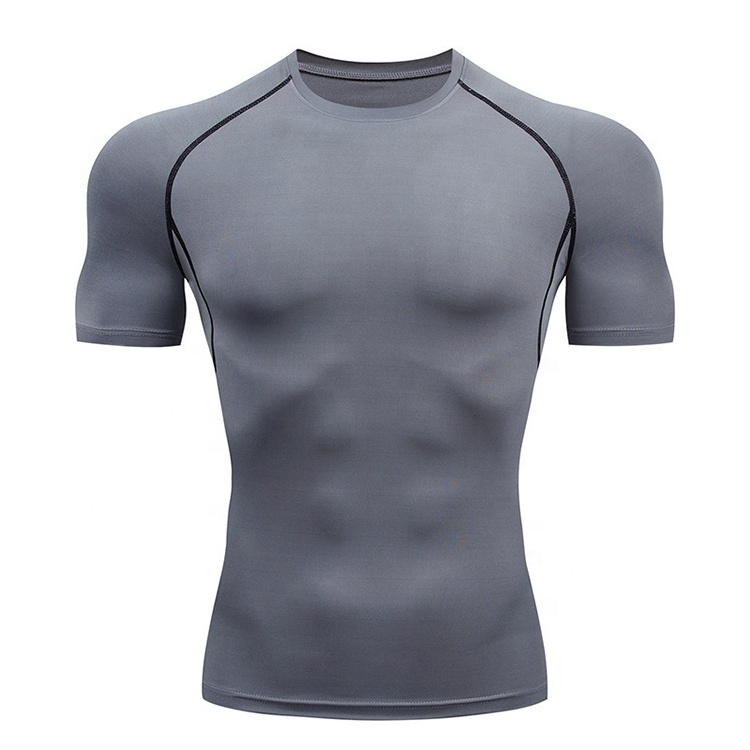 Ready to see slim fit men compression running shirt suppliers short sleeve white gym compression shirt men rash guard