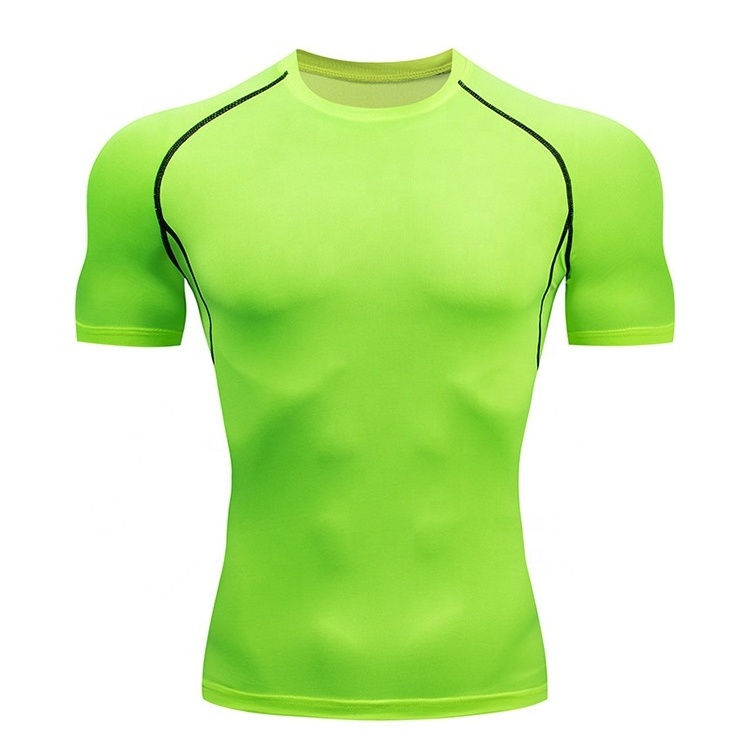 Ready to see slim fit men compression running shirt suppliers short sleeve white gym compression shirt men rash guard