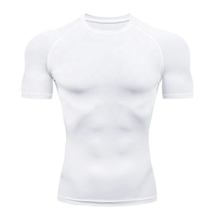 Ready to see slim fit men compression running shirt suppliers short sleeve white gym compression shirt men rash guard