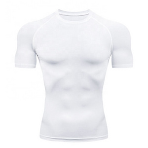 Ready to see slim fit men compression running shirt suppliers short sleeve white gym compression shirt men rash guard