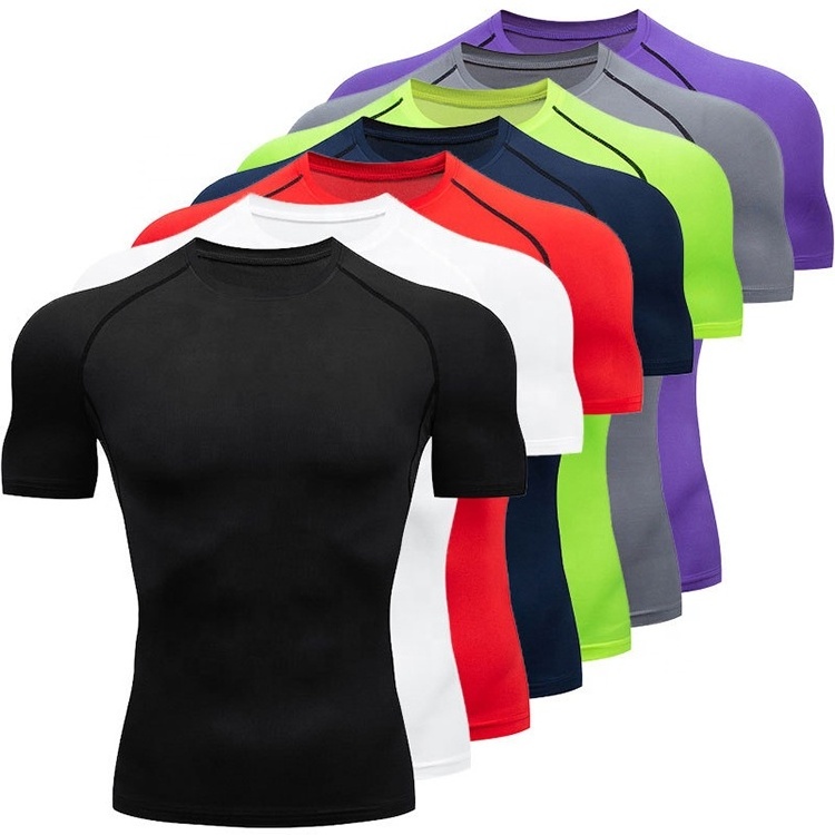 Ready to see slim fit men compression running shirt suppliers short sleeve white gym compression shirt men rash guard