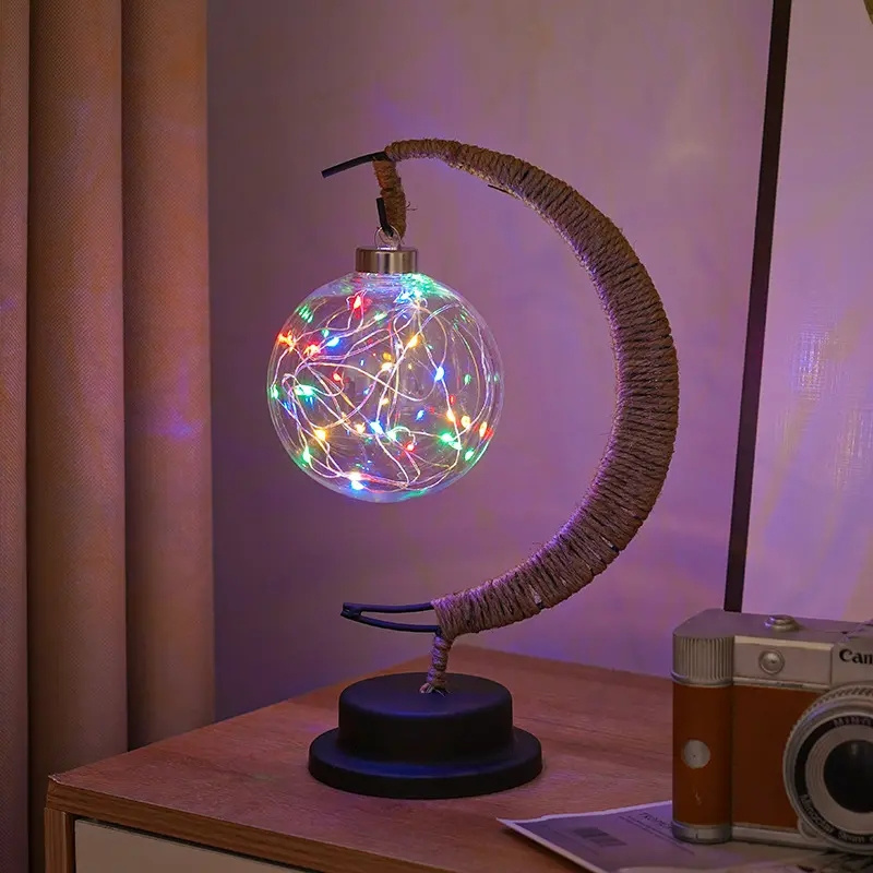 Christmas Light Children's Birthday Gift Rattan Ball Star Moon Night Lamp USB Plug In LED Decorative Kids Night Lights