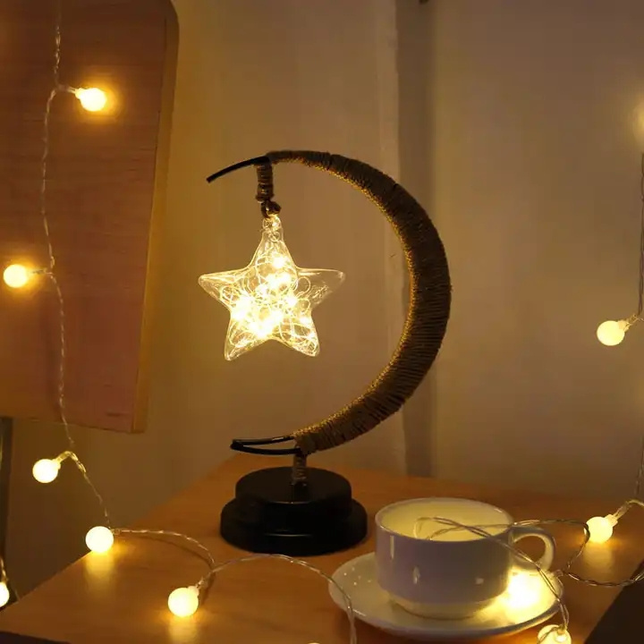 Christmas Light Children's Birthday Gift Rattan Ball Star Moon Night Lamp USB Plug In LED Decorative Kids Night Lights