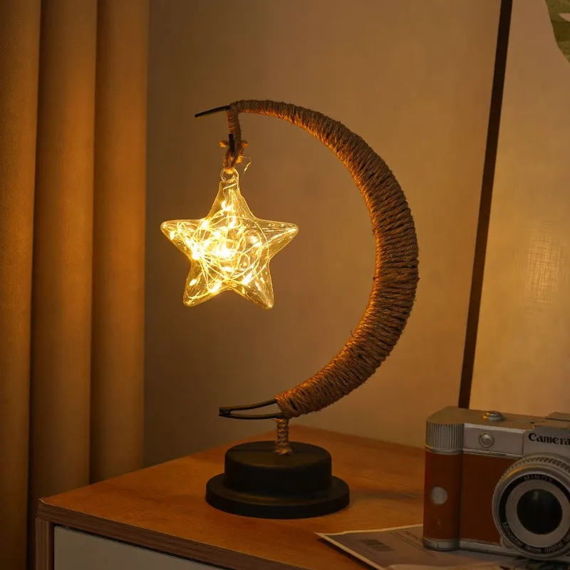 Christmas Light Children's Birthday Gift Rattan Ball Star Moon Night Lamp USB Plug In LED Decorative Kids Night Lights