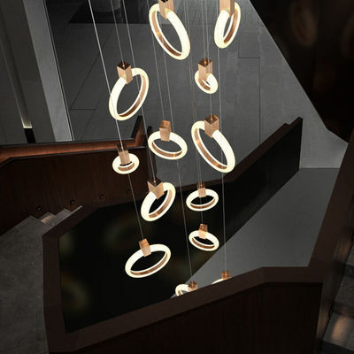 Indoor Home Dining Room Staircase Modern Fixture Hang lamp Gold Black Circle LED Round Ring Nodic Pendant Light Chandelier