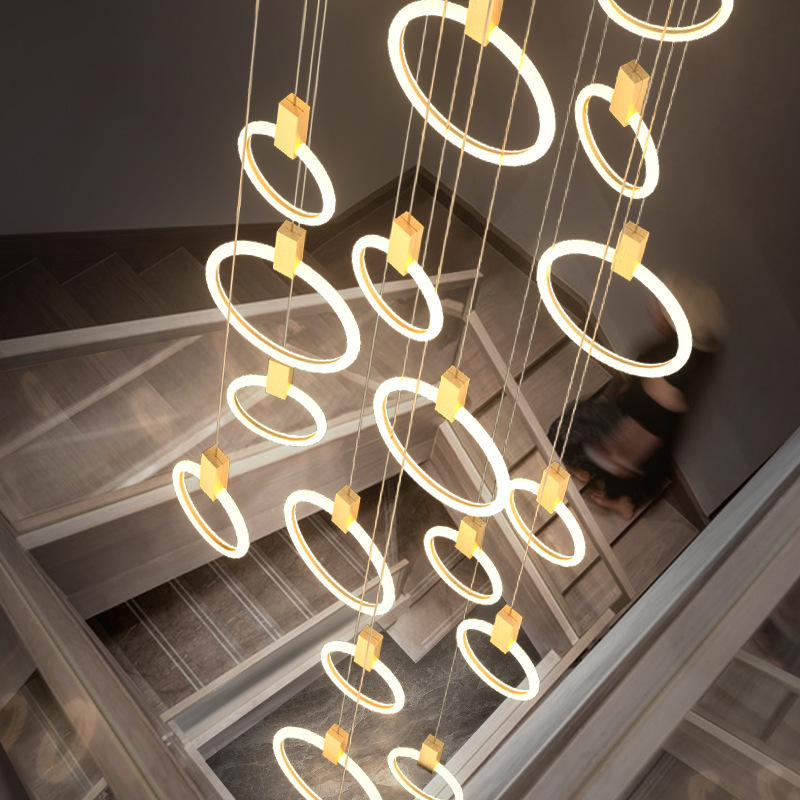 Indoor Home Dining Room Staircase Modern Fixture Hang lamp Gold Black Circle LED Round Ring Nodic Pendant Light Chandelier