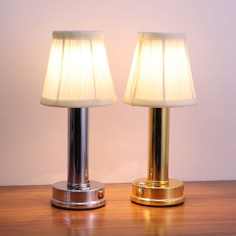 Nordic Battery Operated Desk Lamp Hotel Bar Restaurant Dining Decorative Gold Fabric led Table Lamp Rechargeable Table Light