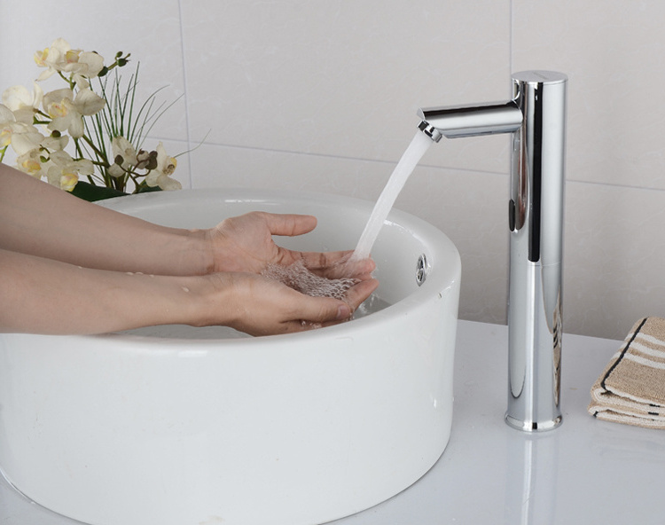 Dual Power Infrared Automatic Touchless Water Tap Brass Chrome Plating Sensor Bathroom Basin Faucet Prevent Cross-infection