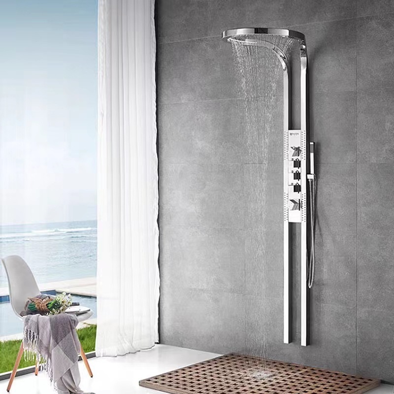 China stainless steel bathroom sets nordic trend decoration shower panel waterfall rain curtain shower faucet steamer set spa