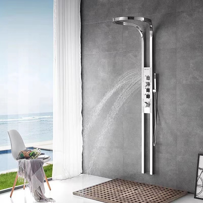 China stainless steel bathroom sets nordic trend decoration shower panel waterfall rain curtain shower faucet steamer set spa