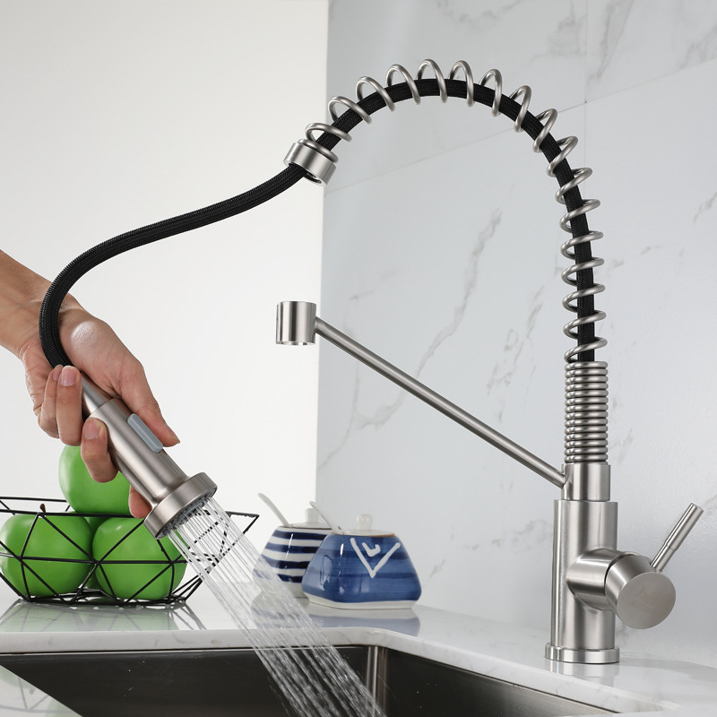 360 degree adjustable flexible faucet   Single rod pull-out Cold and hot adjustable pull kitchen sink faucet