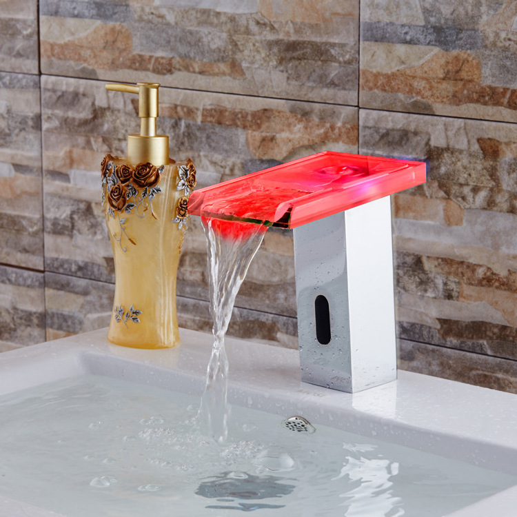 Color sensing faucet  Led faucet  Glass faucet for bathroom sink