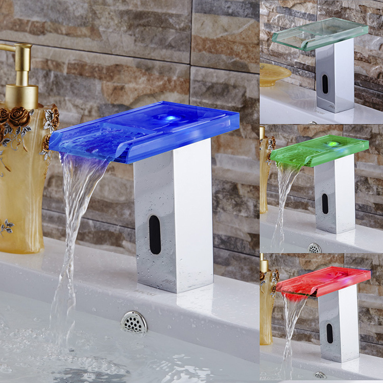 Color sensing faucet  Led faucet  Glass faucet for bathroom sink