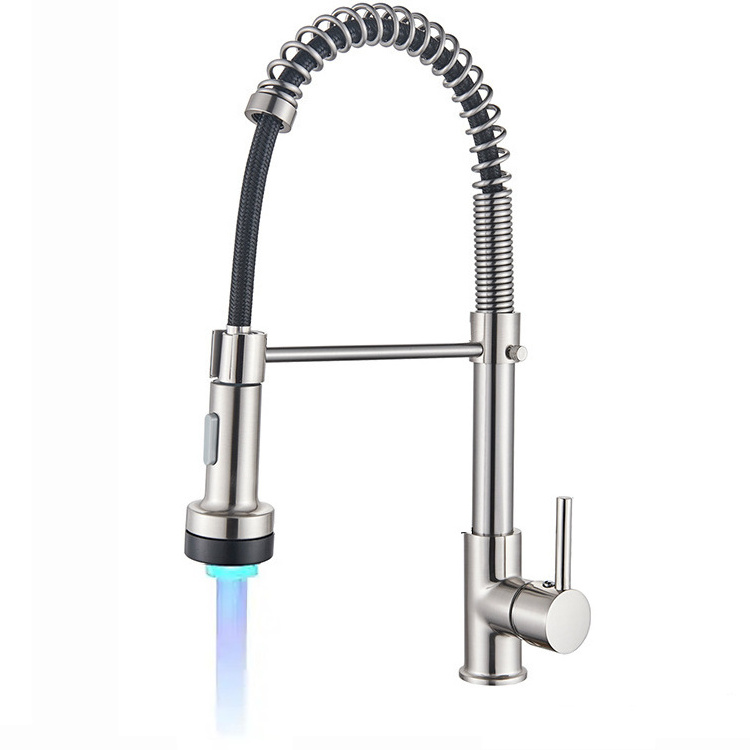 Luxury Kitchen Faucets Sing Handle Pull Down Sink Tap Hot and Cold Water Mixer Tap 3 Way Pull Out Faucet with LED light