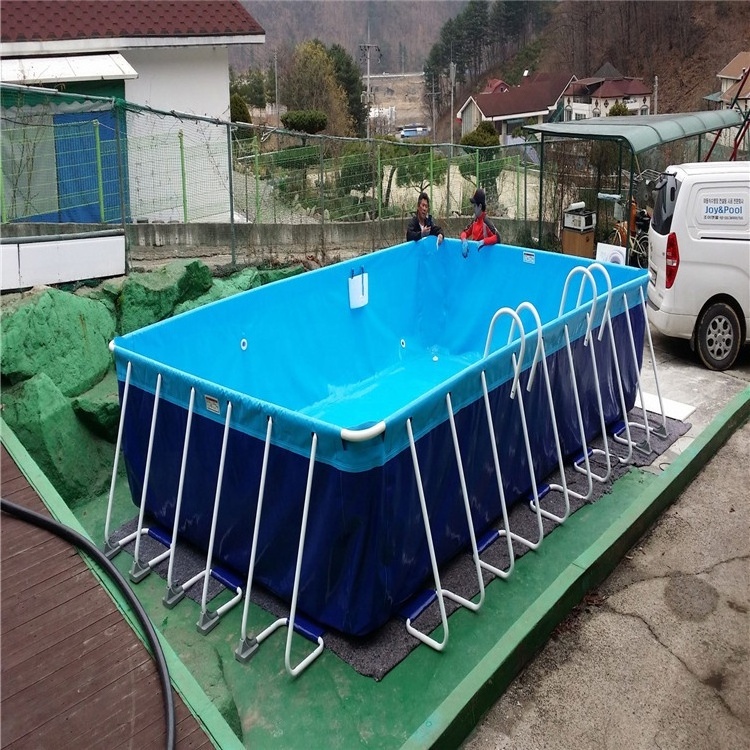 Large Portable PVC Family Rectangular Metal Frame Swimming Pool , Square Swimming Pool For Kids