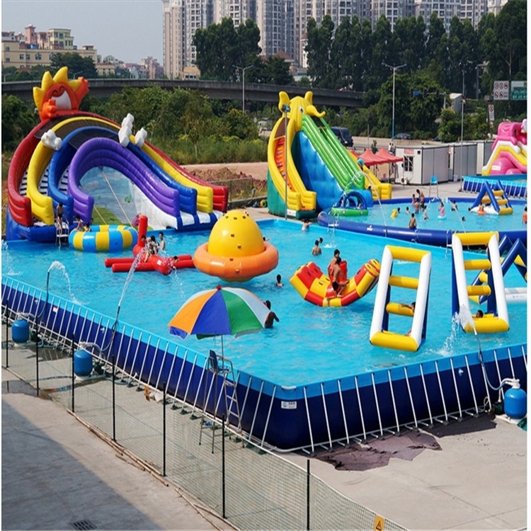 Large Portable PVC Family Rectangular Metal Frame Swimming Pool , Square Swimming Pool For Kids