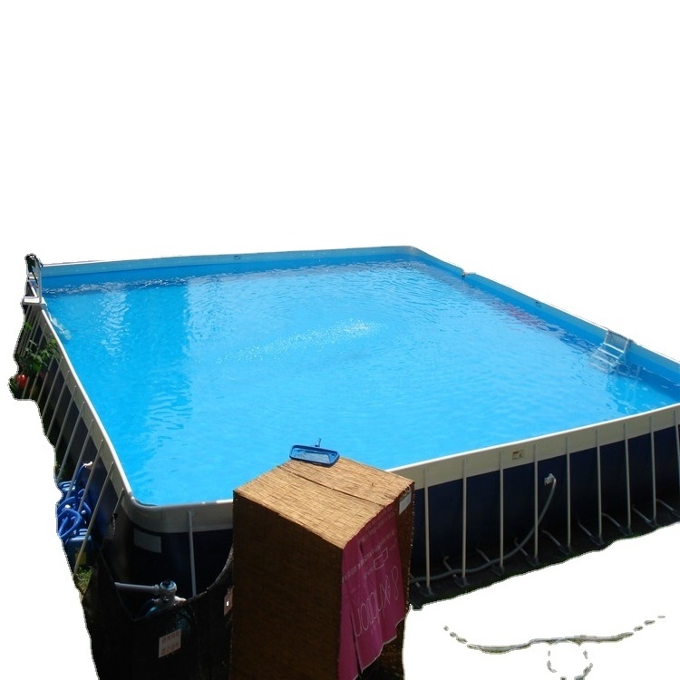 Large Portable PVC Family Rectangular Metal Frame Swimming Pool , Square Swimming Pool For Kids