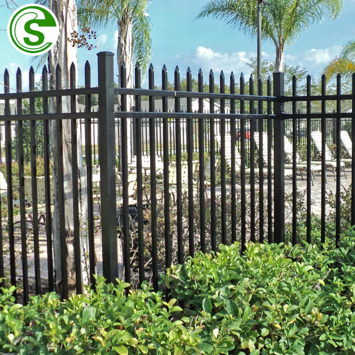 Powder coated black metal garden picket wrought iron fencing outdoor ornamental fence