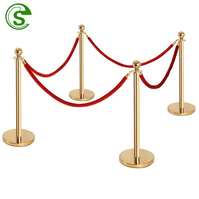 2022 Metal barricade queue stand barrier queue post red carpet poles velvet rope stanchion