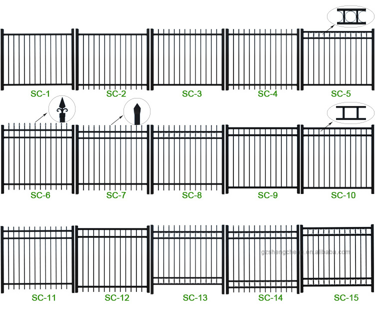 High quality house Metal iron main gate top picket tubular fence designs galvanized building material garden fencing