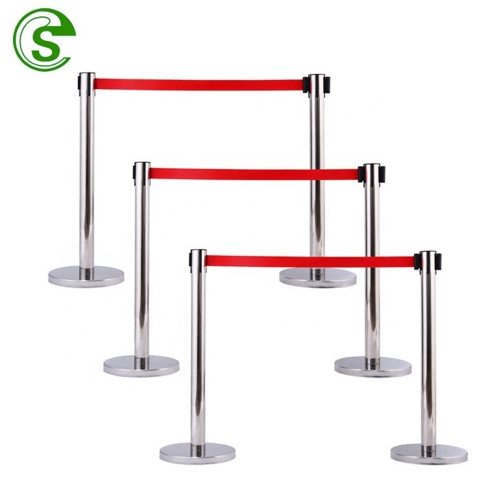 Stainless Steel Queue Fence Velvet Ropes Telescopic Guardrail Isolation Belt Queue Line Stand