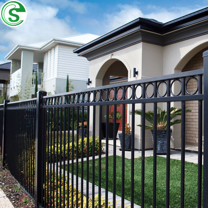 Factory Supplier Powder Coated Black Metal Fencing Fancy Garden Wrought Iron Fence