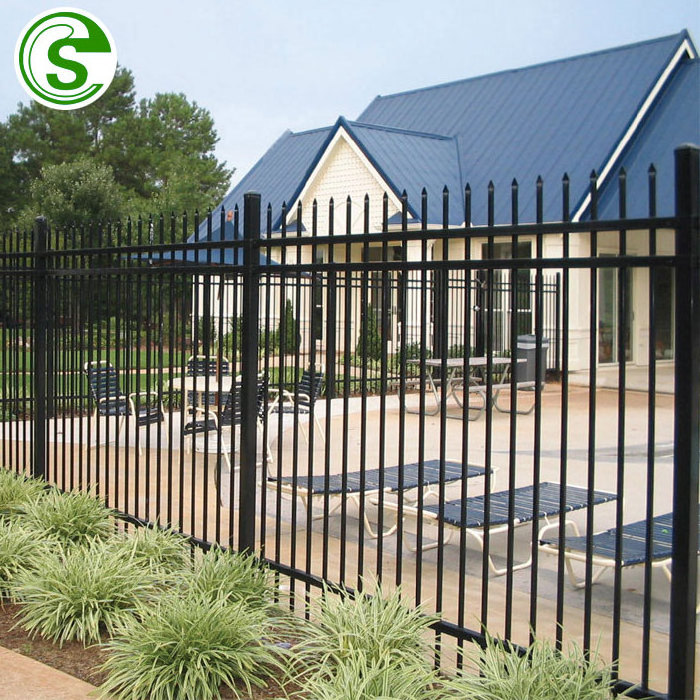 Garden Powder Coated Black Tubular Stainless Steel Fence Panels Palisade Fence With Steel Base For Goat