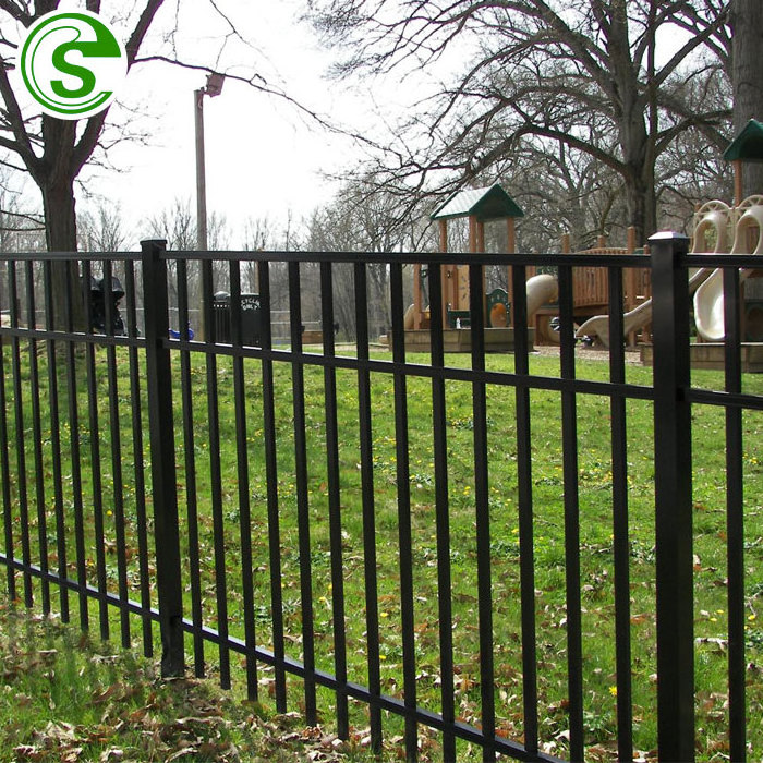 Garden Powder Coated Black Tubular Stainless Steel Fence Panels Palisade Fence With Steel Base For Goat