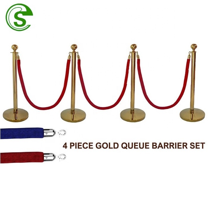 2022 Metal barricade queue stand barrier queue post red carpet poles velvet rope stanchion