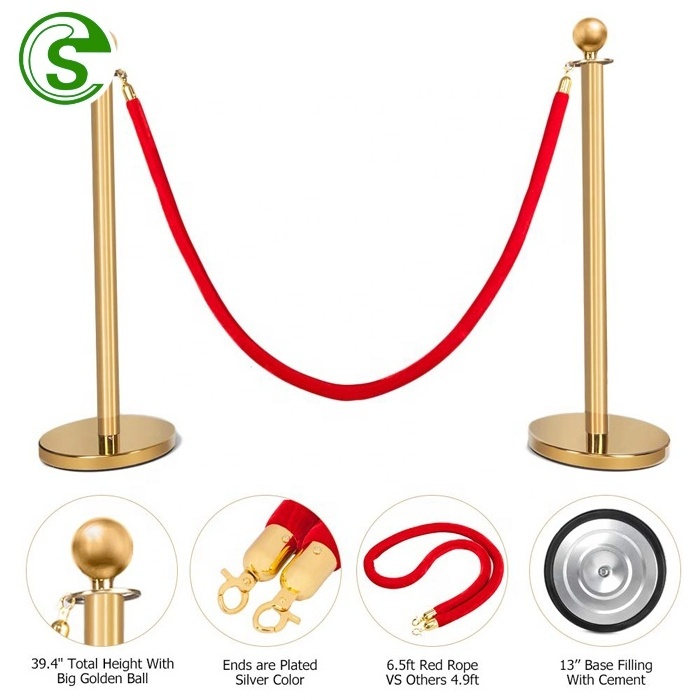 Cheap Price  Hotel Red Carpet Gold Stanchion Poles and Red Velvet Ropes