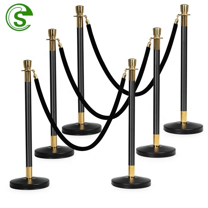 2022 Metal barricade queue stand barrier queue post red carpet poles velvet rope stanchion